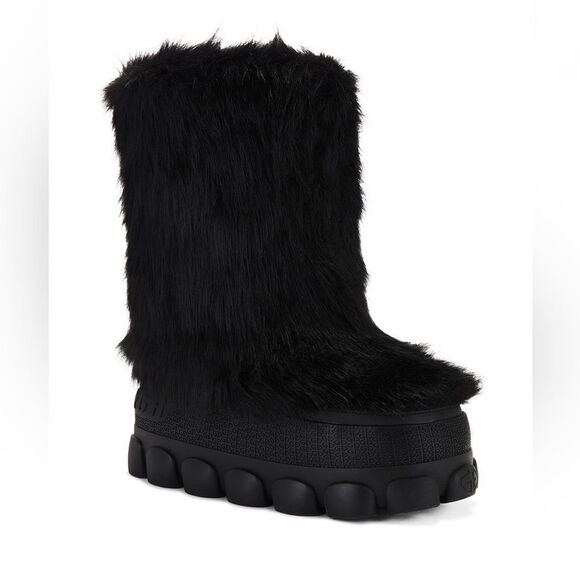 Goldbergh Fun Fur Snow Boots NWT US 9 Black Waterproof Apres Ski Moon Boots - Picture 3 of 10